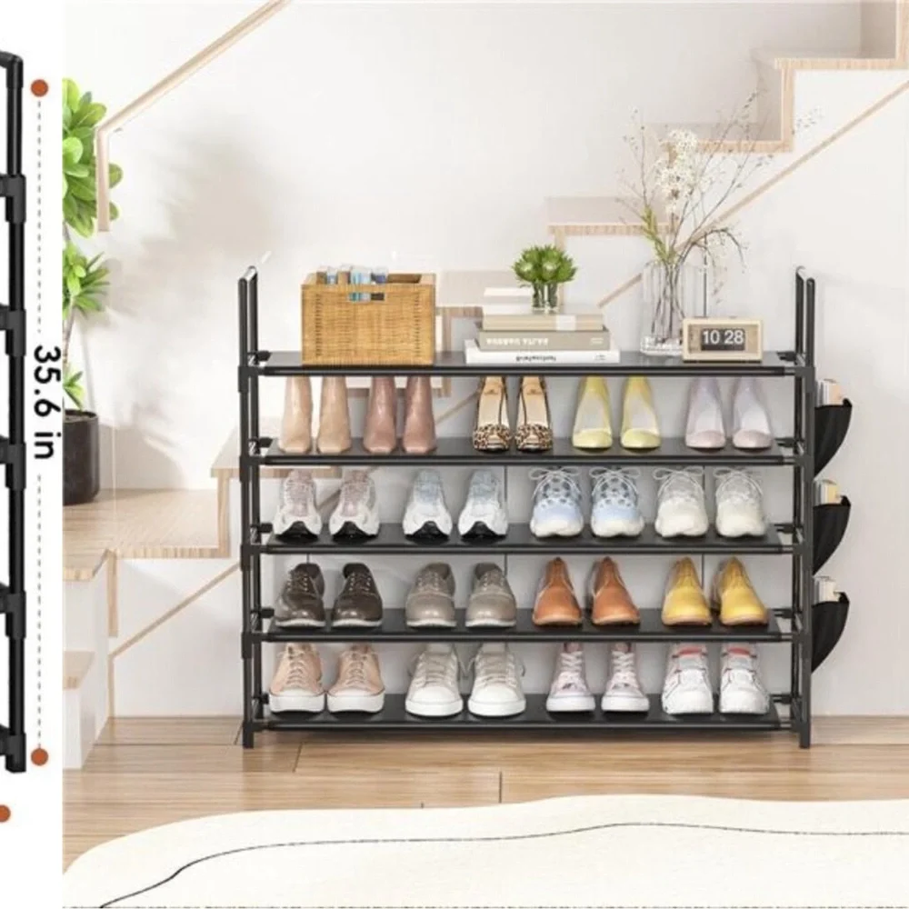 Shoe Rack 5 Tier Organizer Holds 25 Pairs Entryway Closet Storage Black